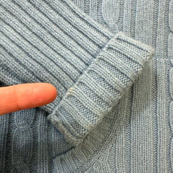 Twiggy London Lambswool Blue Sweater Hoodie Cable Knit Tie Waist Pocket Sz S - Picture 10 of 10